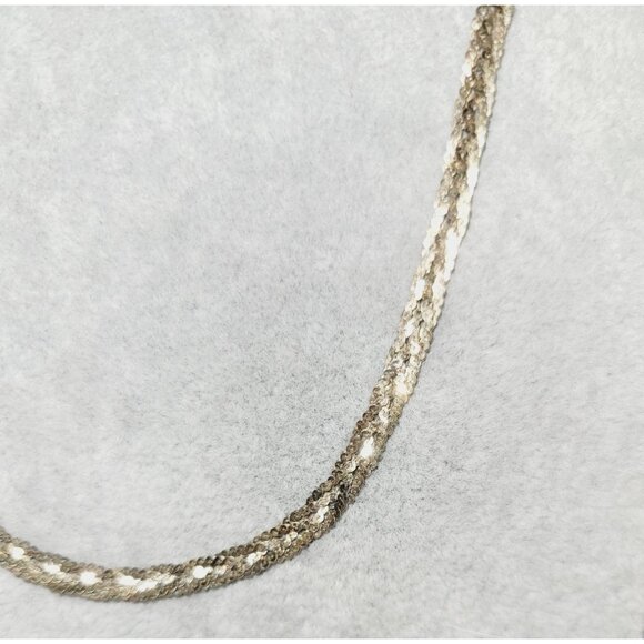 Vintage 925 Sterling Silver 19" Flat Braided Herringbone Chain Necklace Italy - Picture 2 of 8